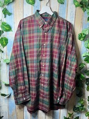 Ralph Lauren BLAKE Check Button Down Shirt Bordeaux Green Long Sleeve For 14Y+