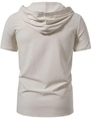 Men’s Cotton Vintage Hooded Design Short Sleeve Lace up Shirts X-Large Beige