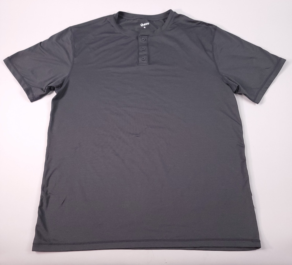 Quince Mens Tee Shirt Size XL Black 3 Button Henley Stretch Comfort Style S/S