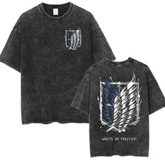 Anime Attack Titan Retro Wash Printed T-shirt Mikasa Ackerman Eren Jaeger Free W