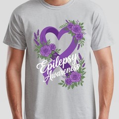 Epilepsy Awareness Heart Ribbon Floral Mens T-Shirt Womens Tee Graphic Support