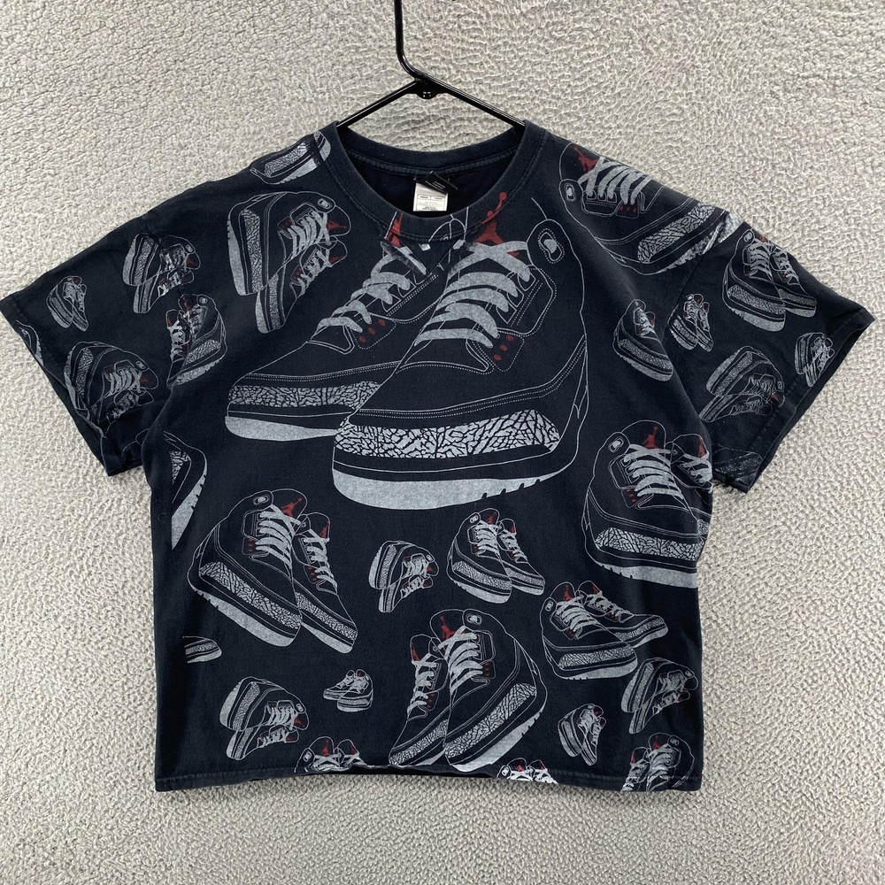 VINTAGE Nike Jordan Shirt Mens XL Black Cement Jordan 3 All Over Print Sneaker