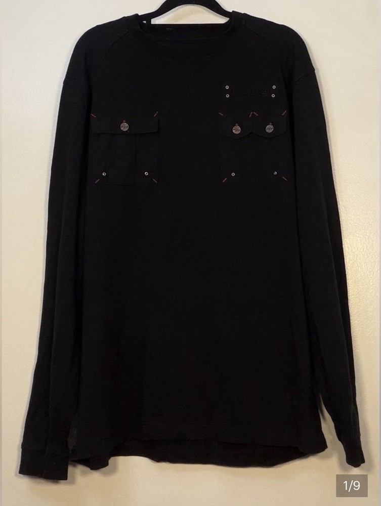 Vintage Coogi 1969 Black Long Sleeve Crew Neck Pocket Knit Cotton Shirt Men’s XL