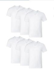 6-Pack HANES Men’s Size S Cotton Stretch V-Neck T-Shirts Undershirts – White