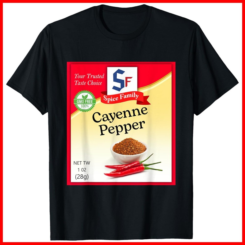 Cayenne Pepper Condiment Holiday Spice Group Costumes Black Cotton T-Shirt S-5XL