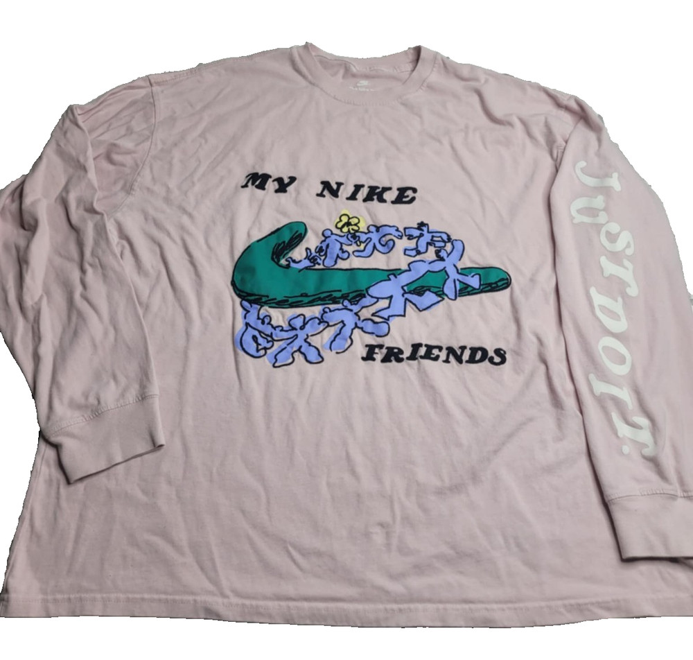 Nike T-Shirt Mens Large “My Nike Friends” Pink 3D Puff Print Graphic Size XL
