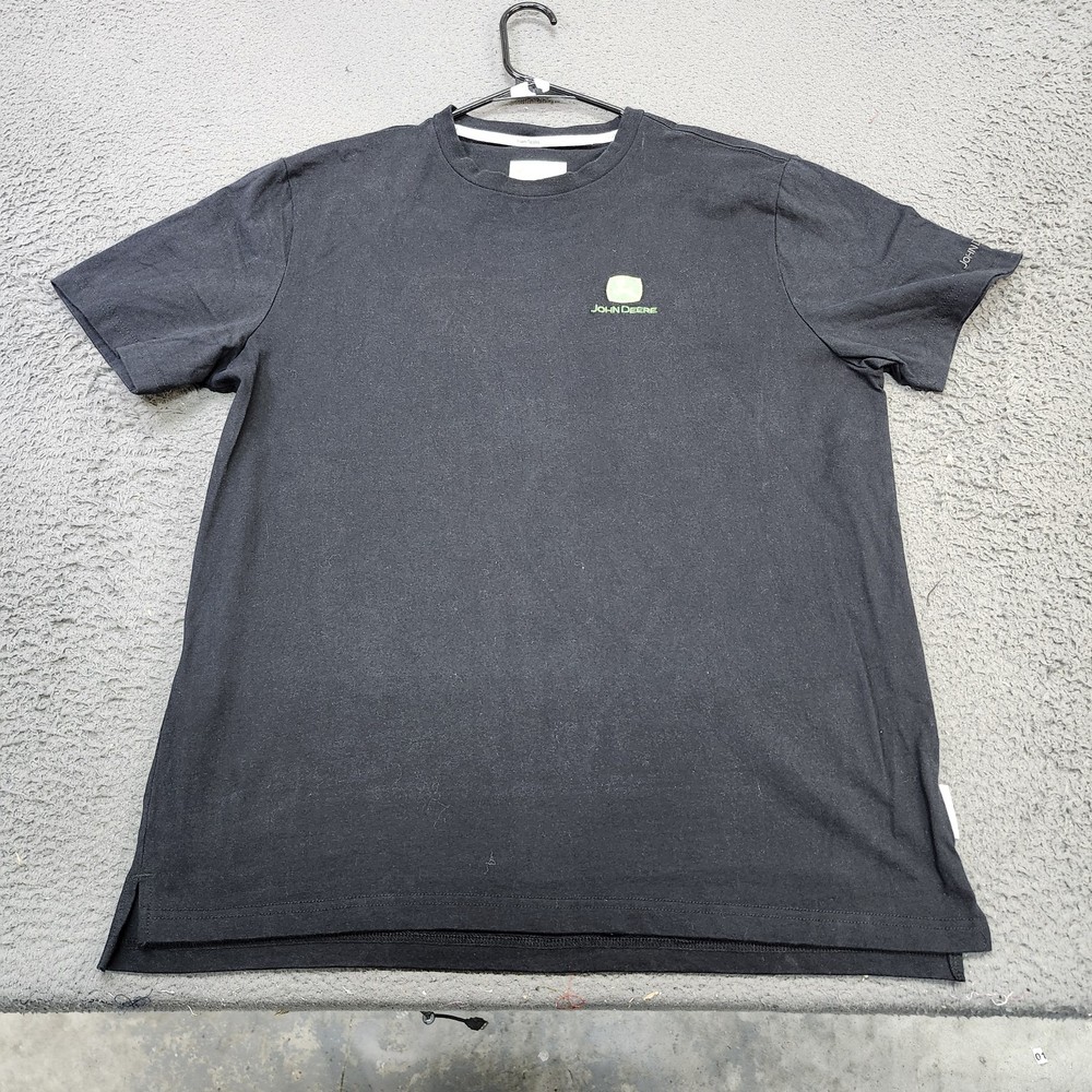 John Deere Shirt Mens L Black Logo Embroidered Graphic Tee Tagless Tractor