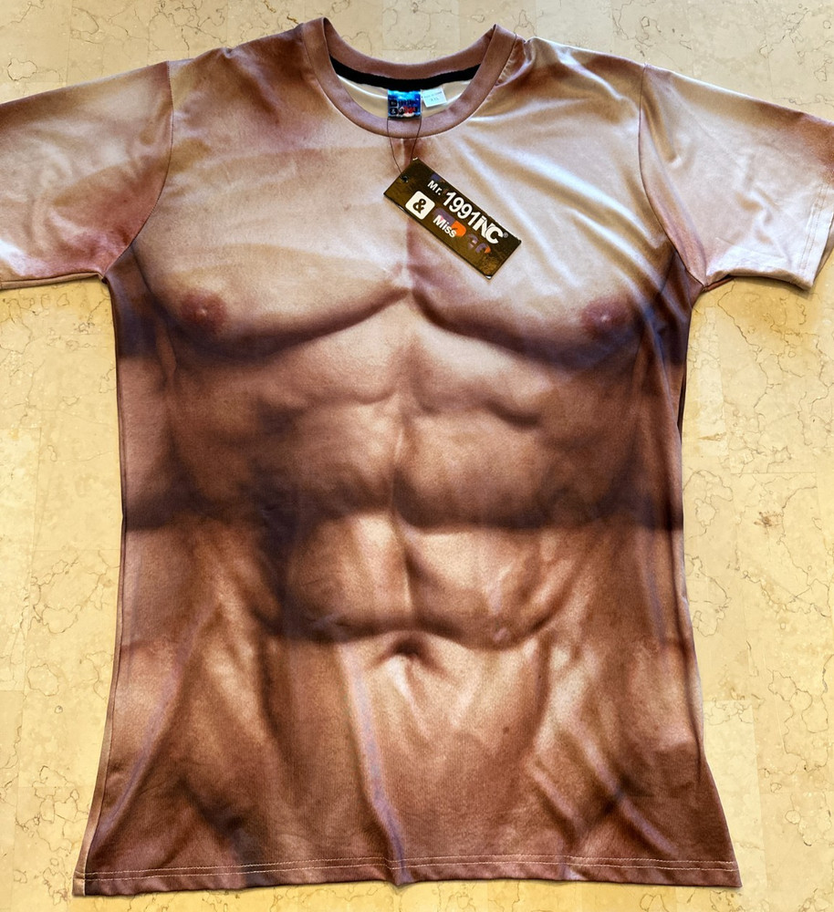 Mens Fake Muscle Body 3D Print T-shirt Muscle Realistic Activewear Pullover Top