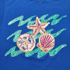 Vintage 90s Sea Shells Starfish Sand Ocean Beach Graphic T-Shirt USA – Large