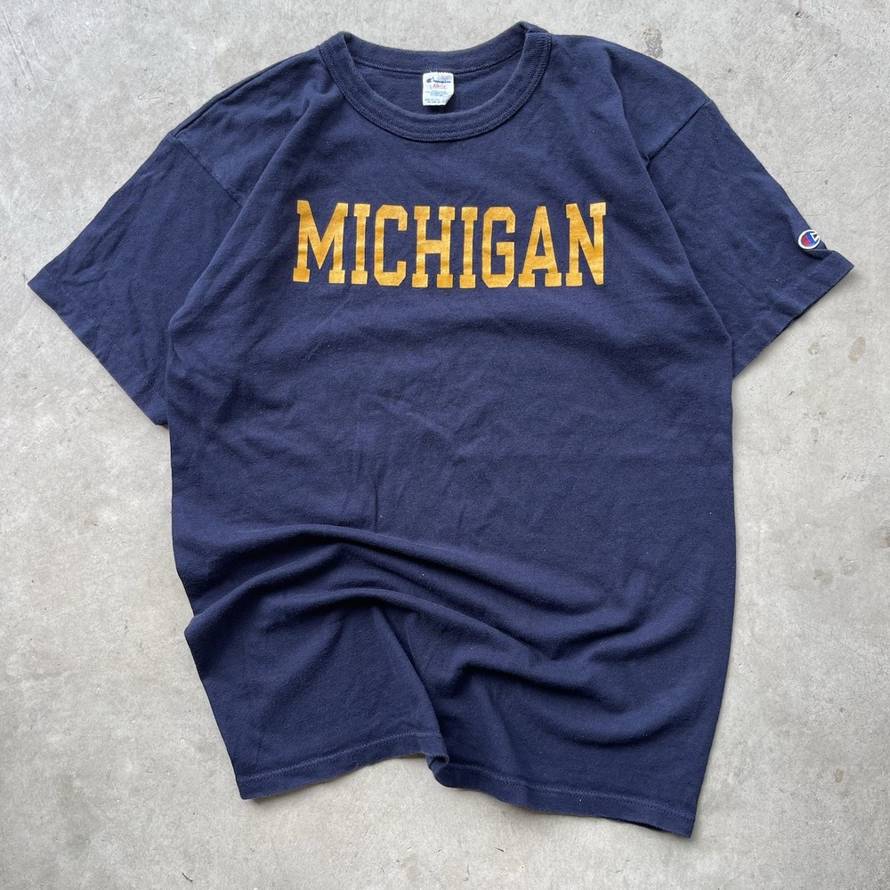Vintage 90s Champion Michigan T Shirt Made in USA Navy Collegiate Tee Size L