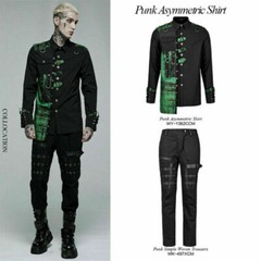PUNK RAVE Men’s Punk Personality Asymmetric Shirt Slim Fit Casual Black Shirts