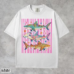 Preppy Shark Shirt Colorful Ocean Life Graphic Tee Summer Aesthetic Gift