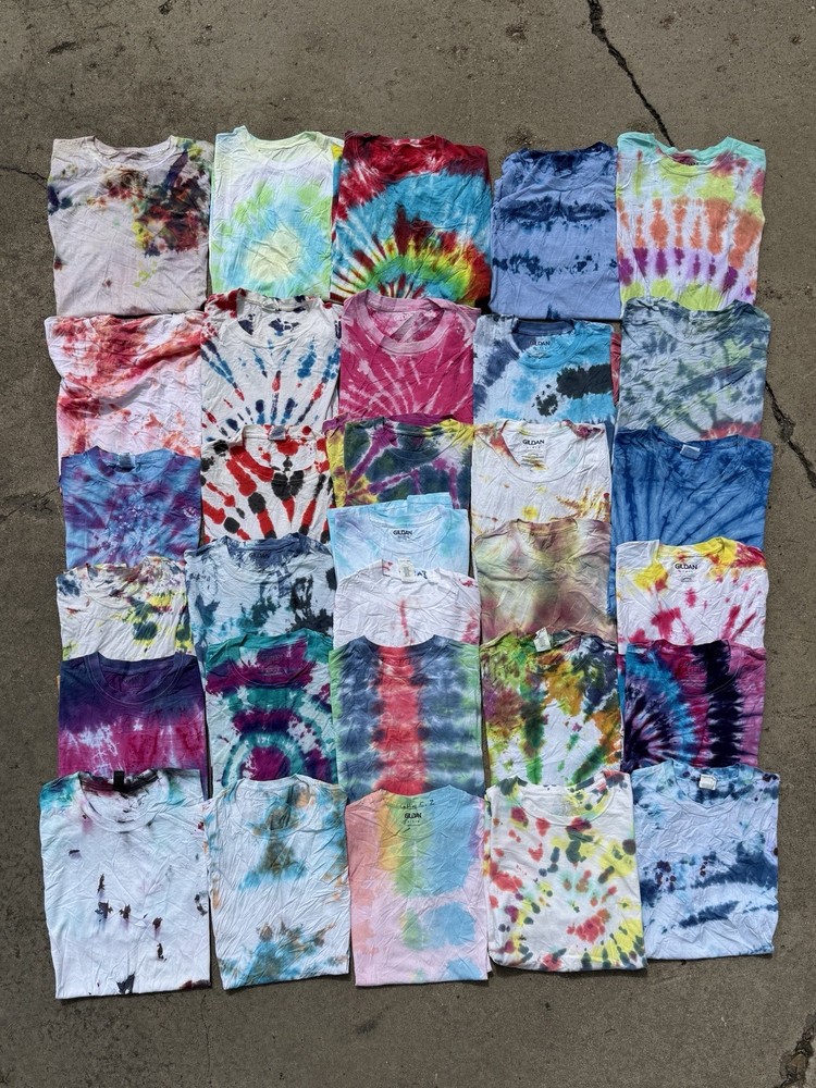 Lot of 30 Tie Dye Tees Reseller T Shirt Bundle Blank Mixed Sizes