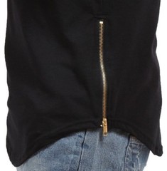 MEN HIPSTER ELONGATED HIP HOP T-SHIRTS WITH SIDE ZIPPER T-552 SOLID