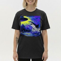 Retro UFO Shark Attack T-Shirt Vintage Sci-Fi Alien Abduction Space Graphic Tee