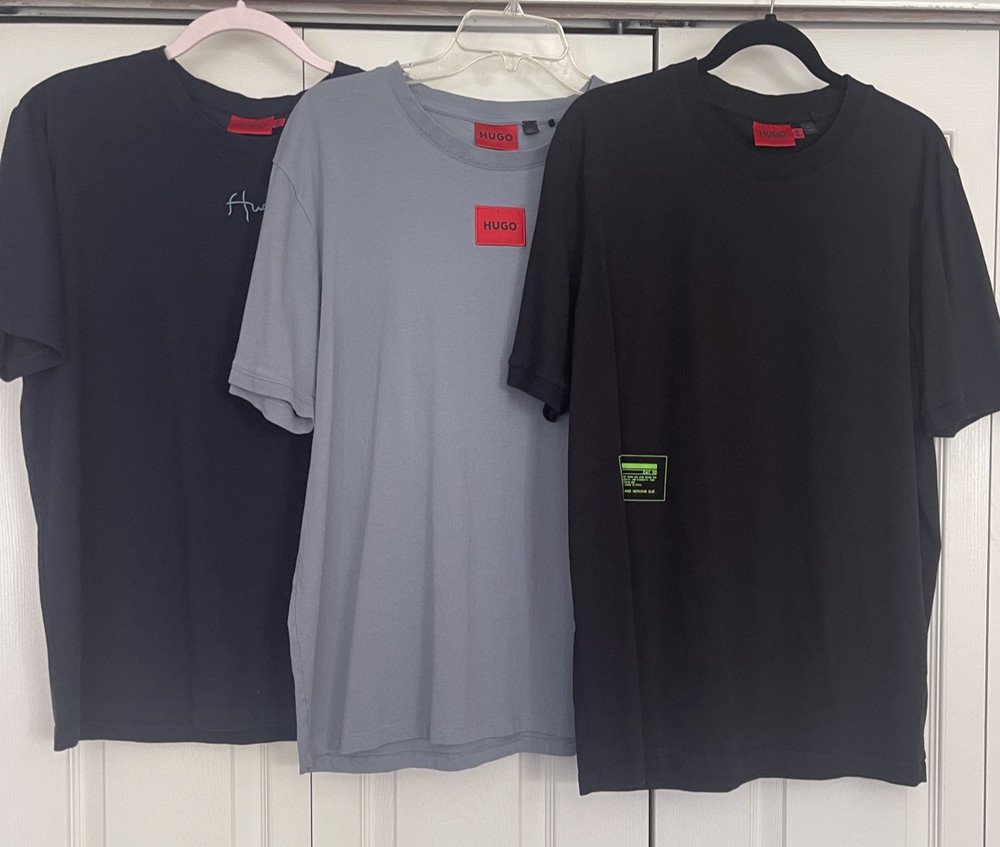 HUGO HUGO BOSS MEN’S XL T-SHIRTS LOT OF 3 COTTON LOGO STREETWEAR CASUAL TREND