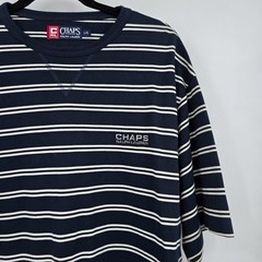 Chaps Ralph Lauren Men’s Striped T-Shirt Crew Neck Casual Top Navy Large Vintage