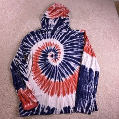 Polo Ralph Lauren Hooded T Shirt Mens L Red White Blue Tie Dye Long Sleeve Tee