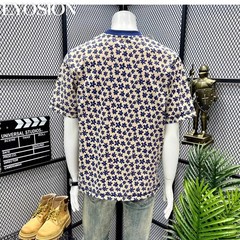 Men’s Floral Print Short Sleeve Cotton T-Shirt Casual Retro Round Neck Tee