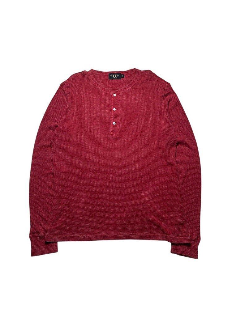 Double RL RRL Ralph Lauren Shirt Men’s Red Henley Waffle Knit Size Xlarge