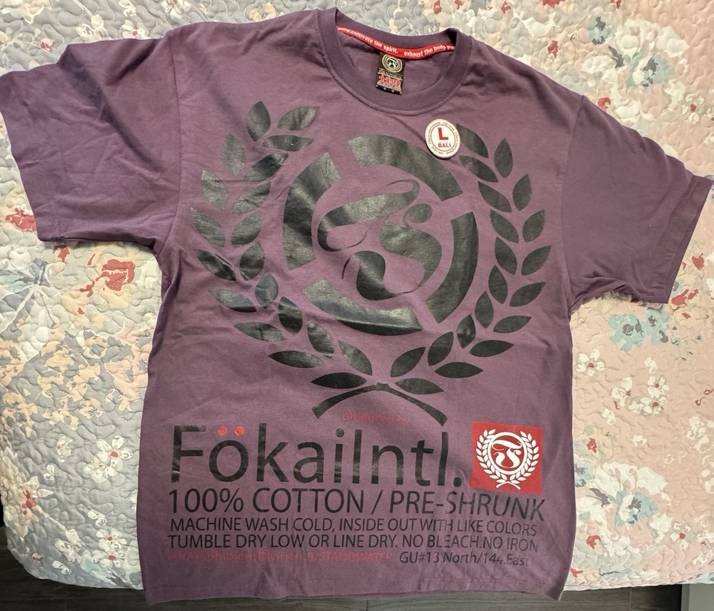 Fokai Men’s L Purple Graphic Logo Crew Neck Short Sleeve Cotton Knit T-Shirt