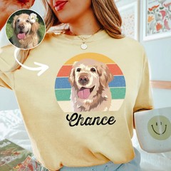 Custom Pet Portrait Retro Vintage Comfort Tee Personalized Dog Cat Shirt