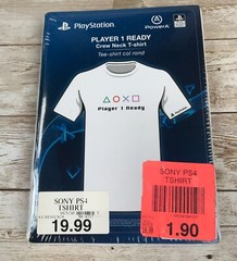 Playstation Mens T-shirt Player 1 Ready Graphic White Crew Neck Mens LARGE PS4