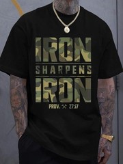 Iron Sharpens Iron Christian Bible Verse Graphic T-Shirt Camouflage Faith Tee