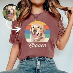 Custom Pet Portrait Retro Vintage Comfort Tee Personalized Dog Cat Shirt