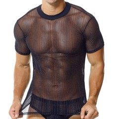 Men’s Glitter Sheer Mesh T-shirts Short Sleeve Ultra-thin Daily Undershirts Tops