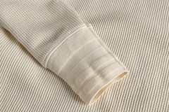 Retro Thread Cuff Knitted Waffle T-Shirt Men’s Long Sleeve Henry Collar Shirt