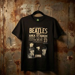 The Beatles Carbon T-Shirt: Shea ’66 (Black) OFFICIAL NEW
