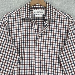 Mizzen Main Shirt M Trim Fit White Check Stretch Performance Long Sleeve Button