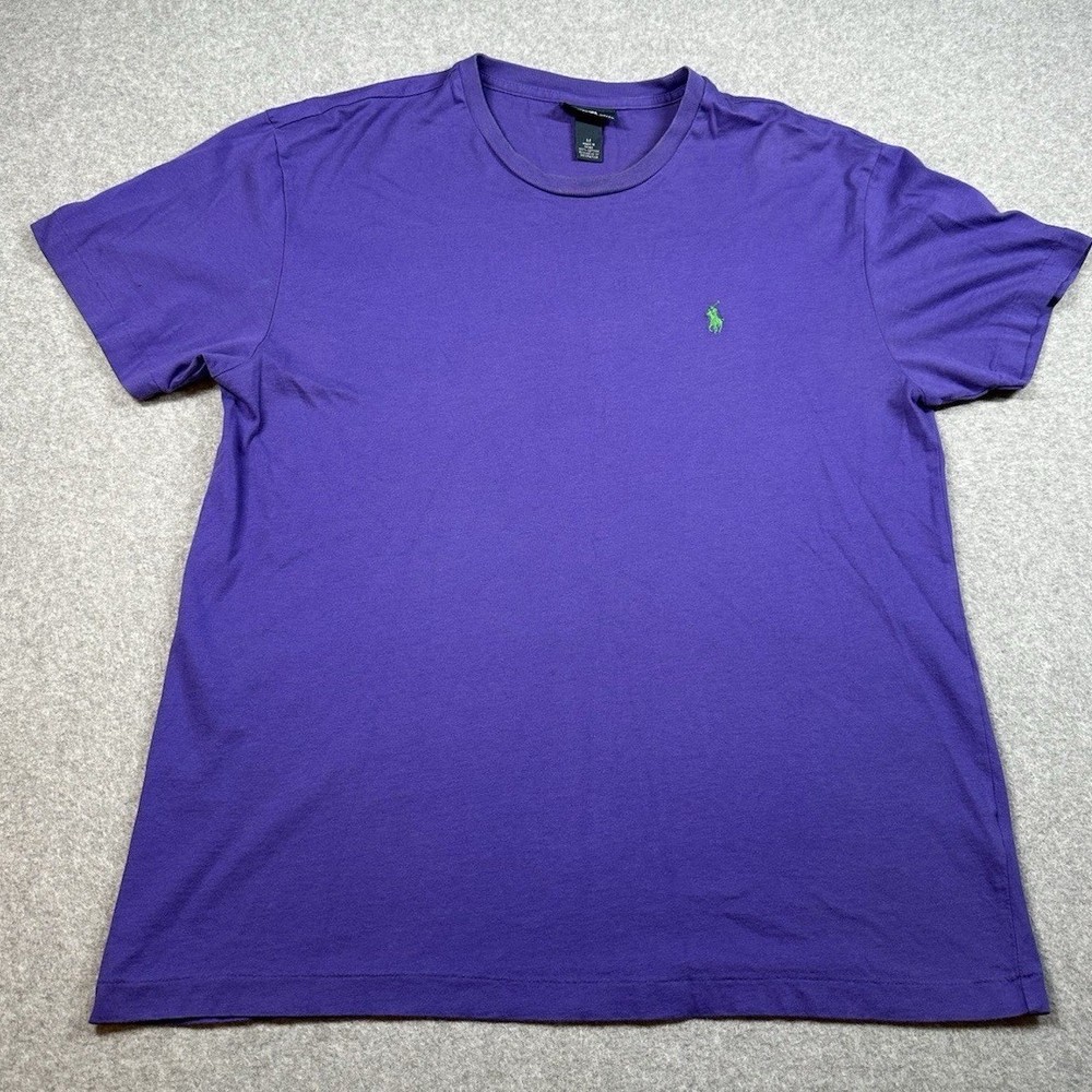 Vintage Polo Ralph Lauren Purple T Shirt Mens M Green Pony Logo Cotton Preppy
