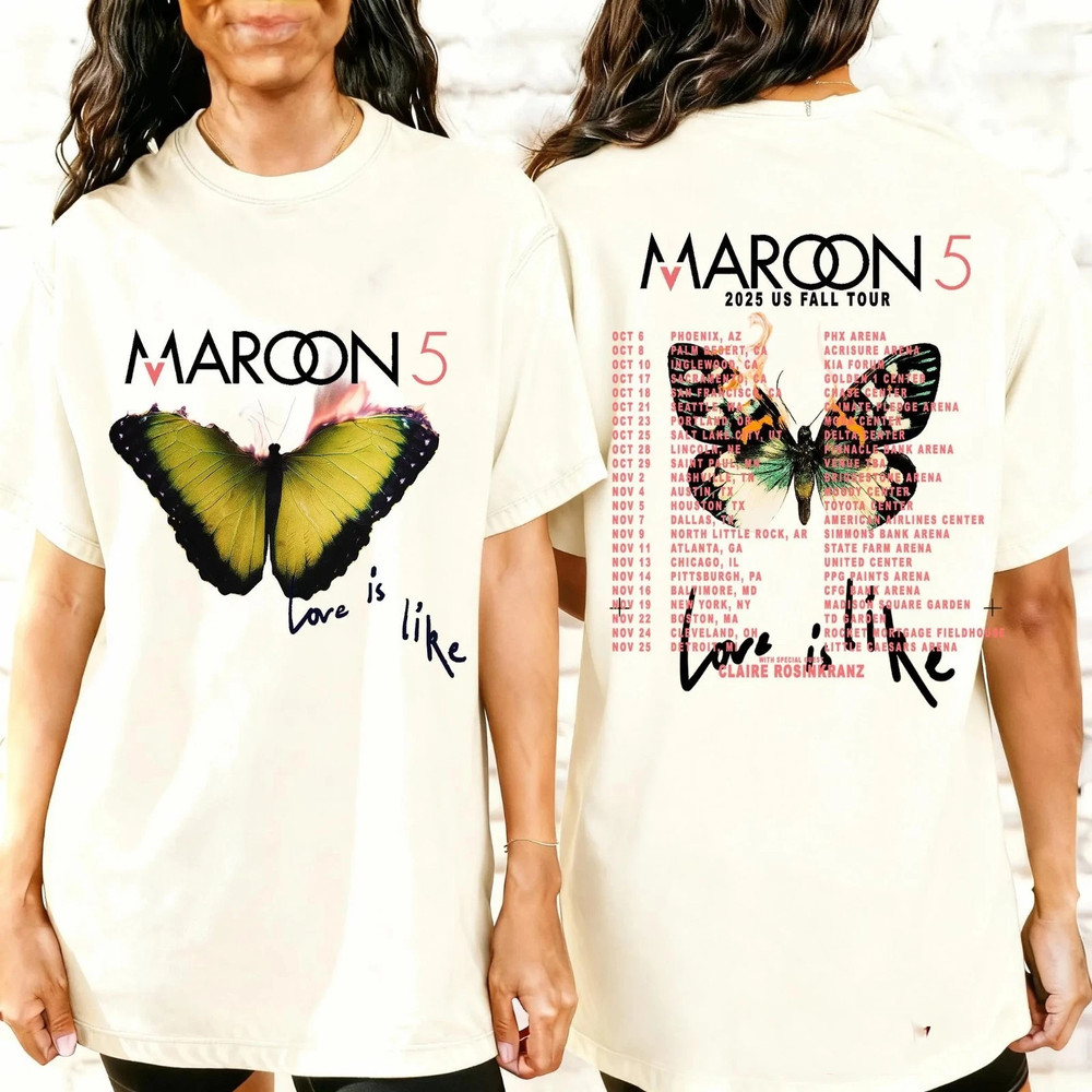 Maroon 5 2025 US Fall Tour Butterfly T Shirt Full Size S-5XL