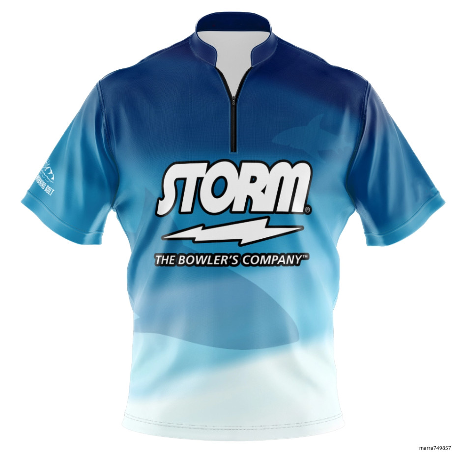 Storm Team Shark Blue Quick Zip Bowling Jersey Size S-5XL