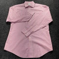 MENS BROOKS BROTHERS PINK WHITE CHECK Men Sz 15.5 4/5 Slim Fit Cotton Button Up
