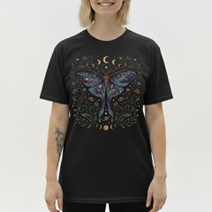 Celestial Luna Moth T-Shirt Galaxy Moon Phases Witchy Boho Nature Lover Gift