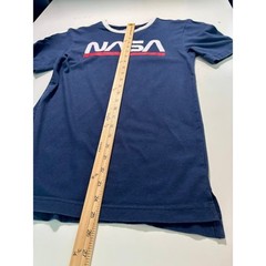 NASA T-Shirt Mens XS Blue Ringer Tee Spacecore Worm Logo Geek Chic Sci-Fi Retro