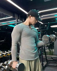Spring Men Fitness Big Henry Collar Sports T-Shirt Breathable Athletic Tee
