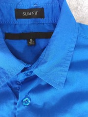 Mens Slim Fit Blue Button Front Shirt Size Small Long Sleeve Dual Pocket Casual