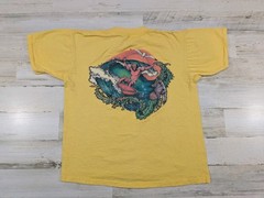 Vintage 70s Single Stitch Shirt Mens Large Yellow Surfer Graphic Double Sided