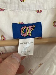 Odd Future OFWGKTA Classic Donut Logo Button-Up Shirt L White Short Sleeve Rap