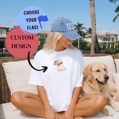 Custom Dog Portrait Vintage Retro Shirt 4th July Pet Photo Patriotic Gift Tee