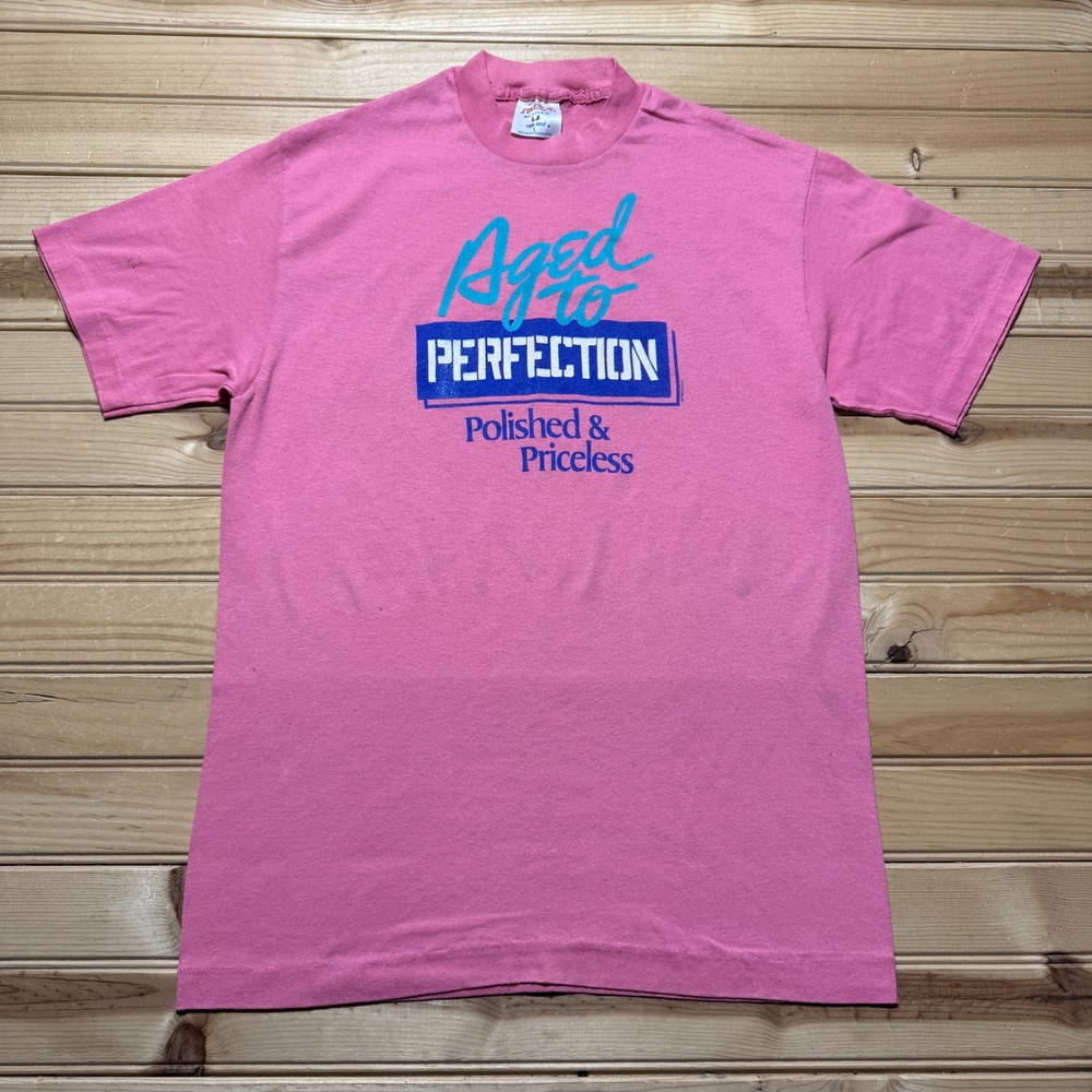 Vintage 80s Aged to Perfection Polished & Priceless T-Shirt USA Youth – Large