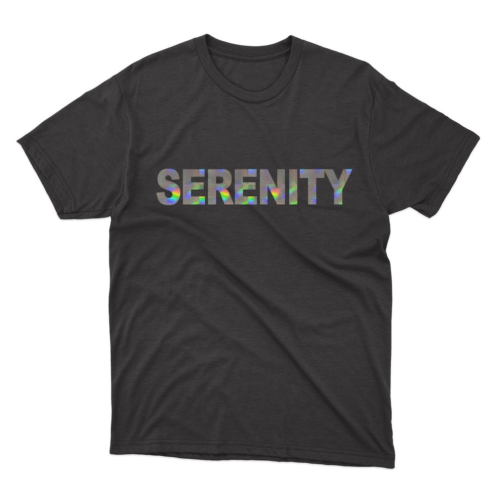 SERENITY Black T-Shirt | Silver Holographic / Hologram Text