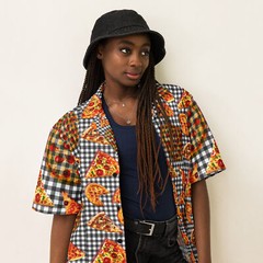 Pizza Pie & Slices Black Table Cloth – Lightweight Button Up Casual Dress Shirt
