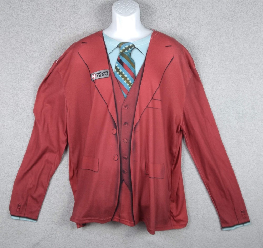 Faux Real Shirt Men’s 2XL Red Long Sleeve Stretch Ron Burgandy Halloween Costume