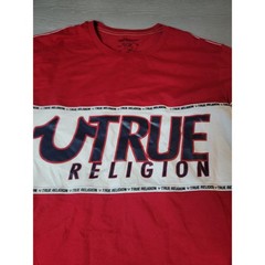 True Religion Mens Long Sleeve T-Shirt Red White Colorblock Logo Graphic Large