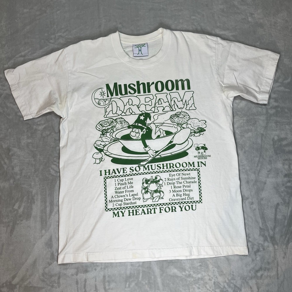 Online Ceramics Mushroom Dream Graphic T Shirt White Peace Love Double Sided L